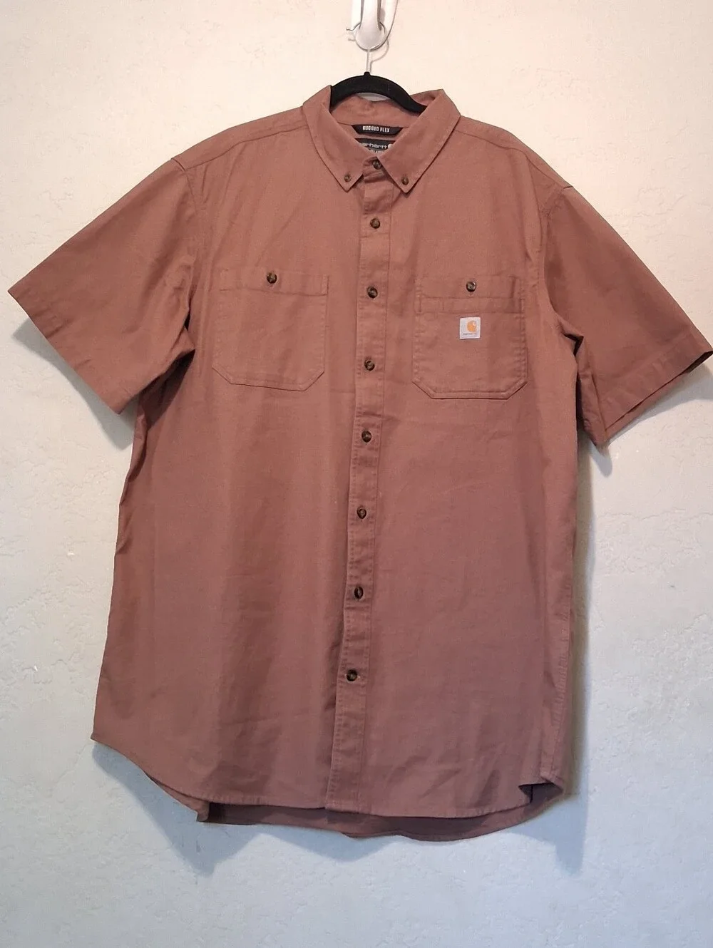 Carhart Men Rugged Flex Short Sleeve Button Front Shirt 2XL Tall Brown Performan